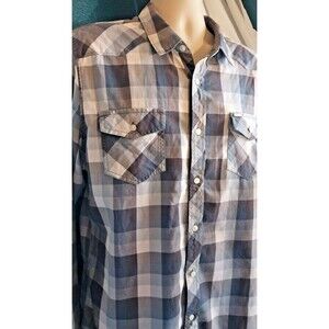 Mens Guess Long Sleeve Western Cowboy Shirt XL Blue and Gray